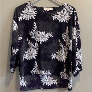 LOFT Purple Floral High/Low Hem Blouse XS